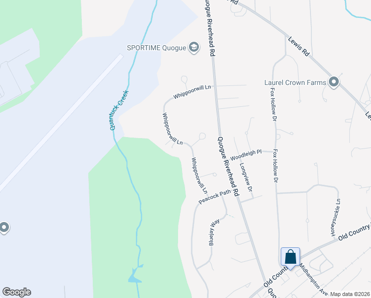 map of restaurants, bars, coffee shops, grocery stores, and more near 23 Whippoorwill Lane in East Quogue