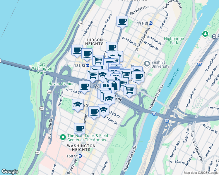 map of restaurants, bars, coffee shops, grocery stores, and more near in New York