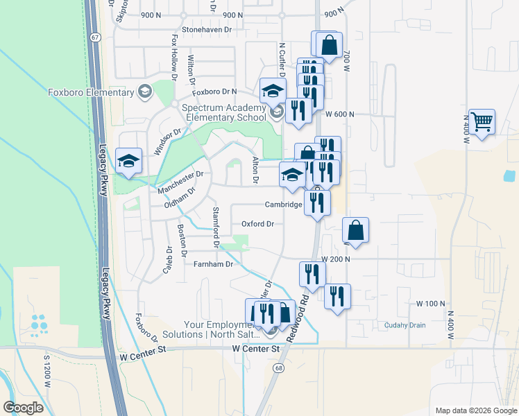 map of restaurants, bars, coffee shops, grocery stores, and more near 852 Oxford Drive in North Salt Lake