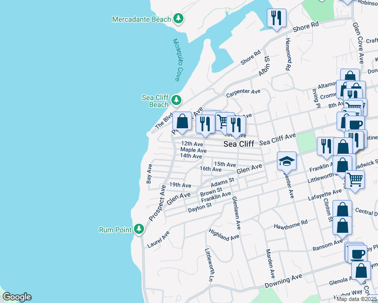 map of restaurants, bars, coffee shops, grocery stores, and more near 100 15th Avenue in Sea Cliff