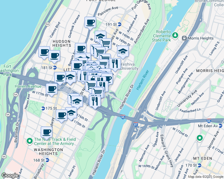 map of restaurants, bars, coffee shops, grocery stores, and more near in New York