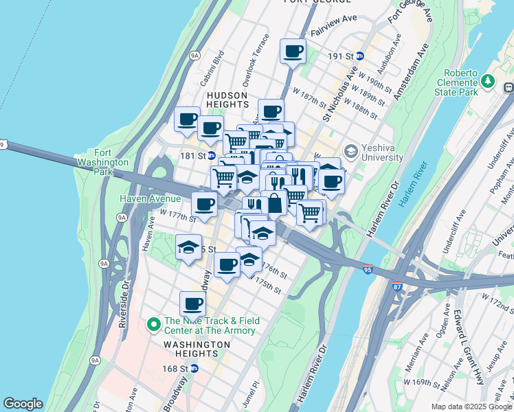 map of restaurants, bars, coffee shops, grocery stores, and more near in New York