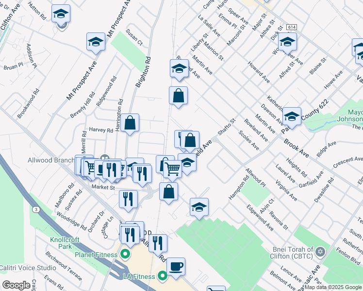 map of restaurants, bars, coffee shops, grocery stores, and more near 20 Atlantic Way in Clifton