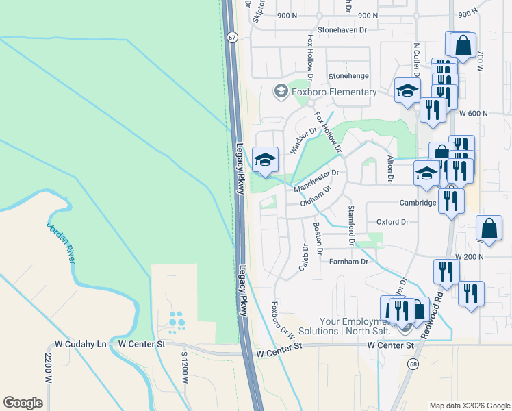 map of restaurants, bars, coffee shops, grocery stores, and more near 713 Buckingham Drive in North Salt Lake