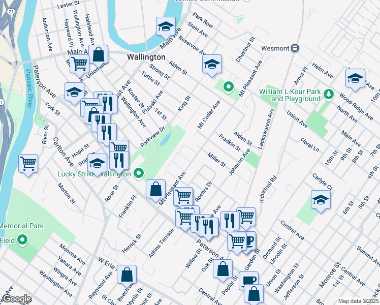 map of restaurants, bars, coffee shops, grocery stores, and more near 105 Mount Pleasant Avenue in Wallington