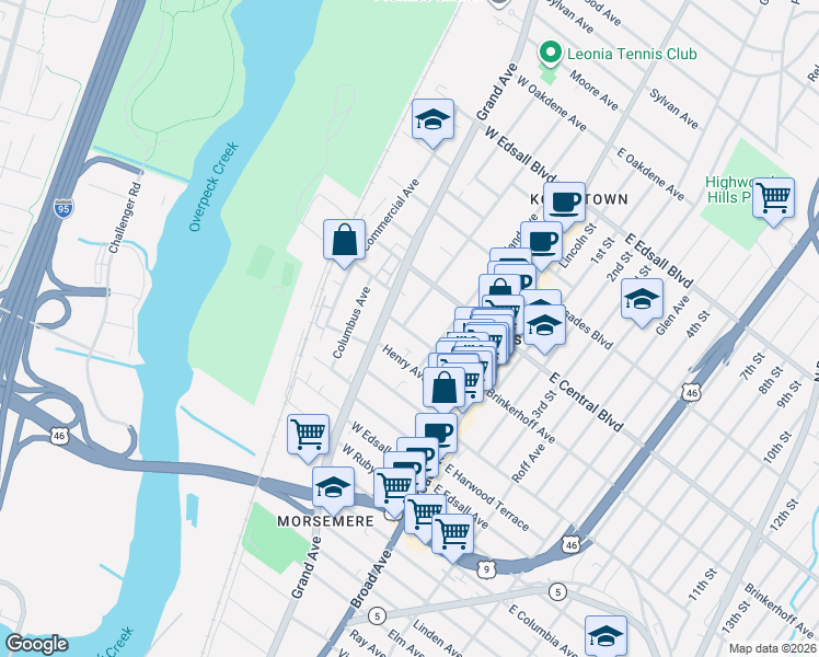 map of restaurants, bars, coffee shops, grocery stores, and more near 60 Brinkerhoff Terrace in Palisades Park