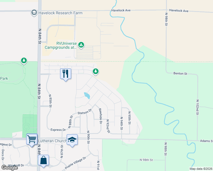 map of restaurants, bars, coffee shops, grocery stores, and more near 3346 Stetson Drive in Lincoln