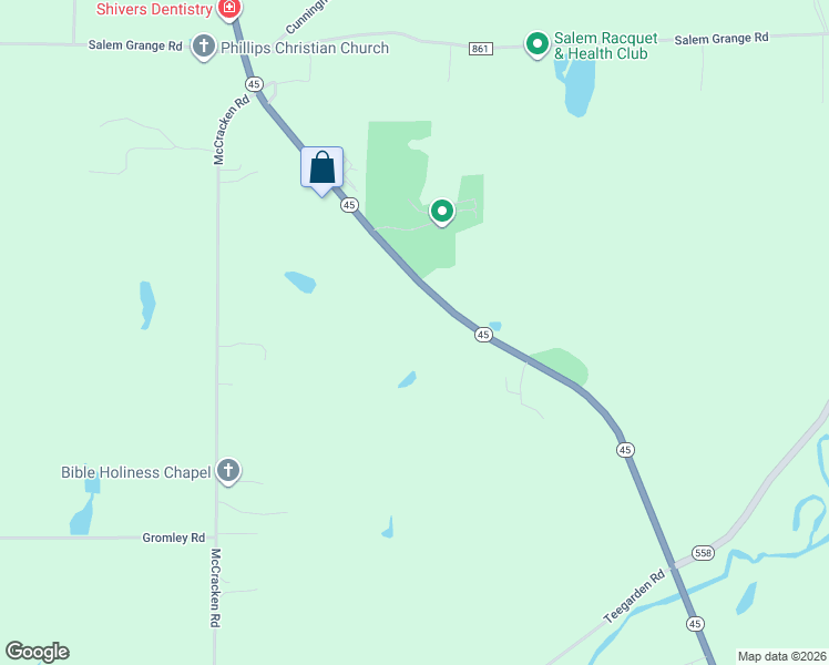 map of restaurants, bars, coffee shops, grocery stores, and more near 3489 Ohio 45 in Salem