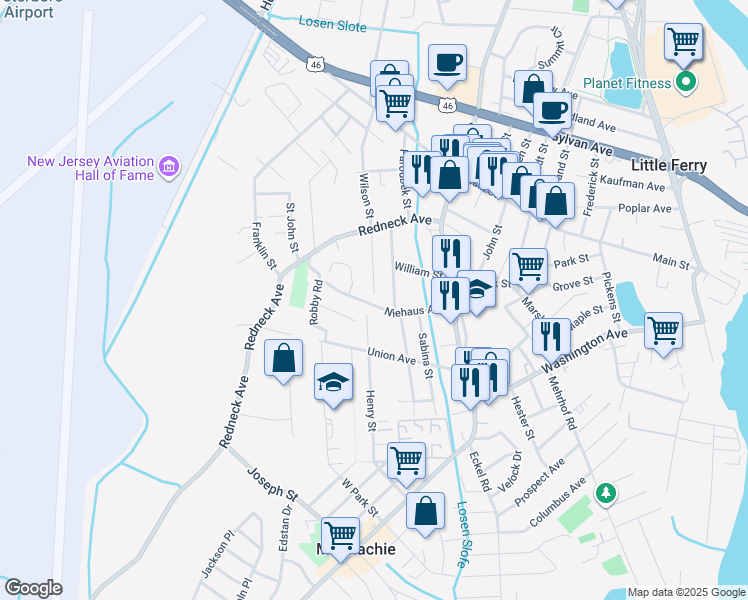 map of restaurants, bars, coffee shops, grocery stores, and more near 57 Niehaus Avenue in Little Ferry