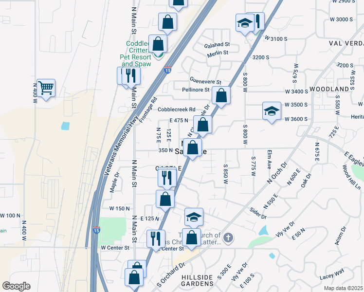 map of restaurants, bars, coffee shops, grocery stores, and more near 366 North 175 East in North Salt Lake