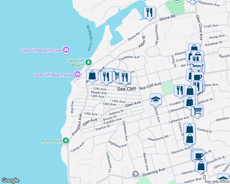 map of restaurants, bars, coffee shops, grocery stores, and more near 111 14th Avenue in Sea Cliff