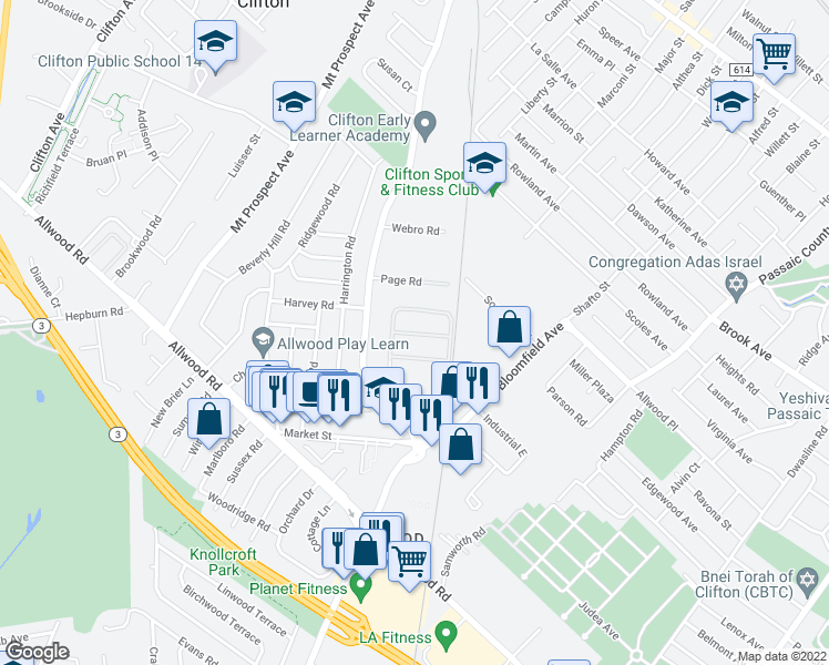 map of restaurants, bars, coffee shops, grocery stores, and more near 5 McClelland Way in Clifton