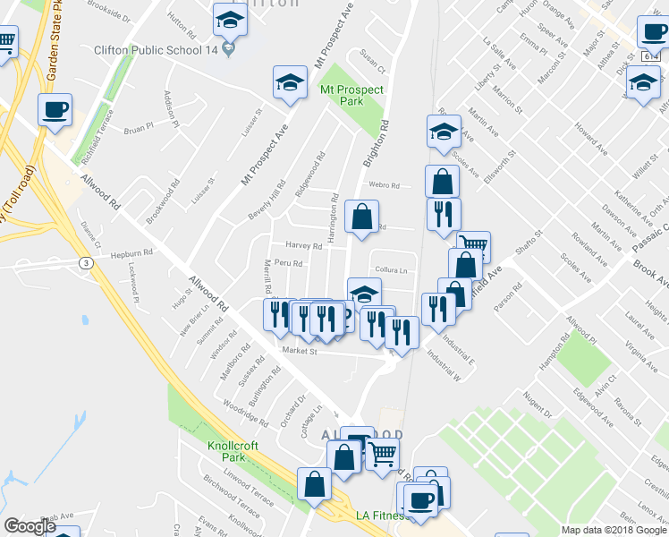 map of restaurants, bars, coffee shops, grocery stores, and more near 89 Brighton Road in Clifton