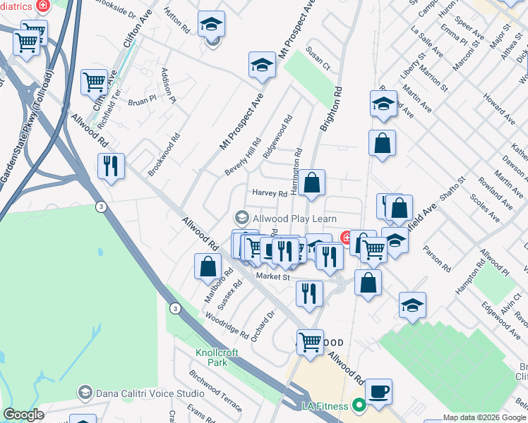 map of restaurants, bars, coffee shops, grocery stores, and more near 10 Kenter Place in Clifton
