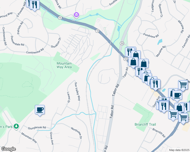 map of restaurants, bars, coffee shops, grocery stores, and more near 17 C Foxwood Drive in Morris Plains