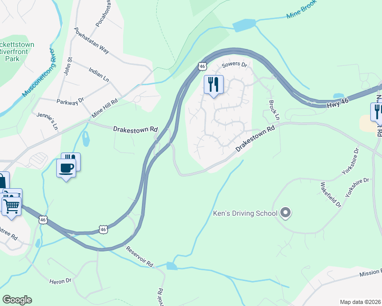 map of restaurants, bars, coffee shops, grocery stores, and more near 26 Winding Hill Drive in Hackettstown