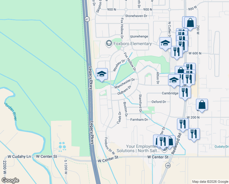 map of restaurants, bars, coffee shops, grocery stores, and more near 1048 Manchester Drive in North Salt Lake