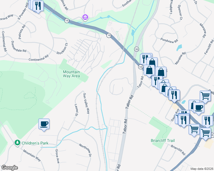 map of restaurants, bars, coffee shops, grocery stores, and more near 17 G Foxwood Drive in Morris Plains