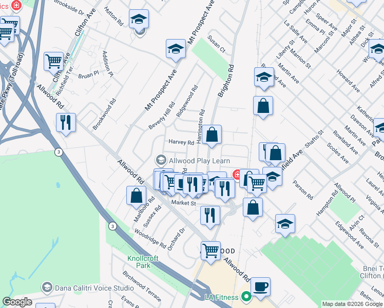 map of restaurants, bars, coffee shops, grocery stores, and more near in Clifton