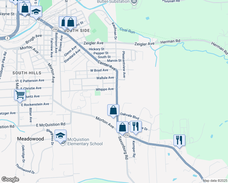 map of restaurants, bars, coffee shops, grocery stores, and more near 117 Wacomor Street in Butler