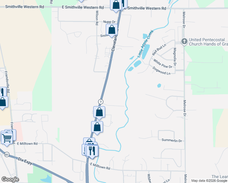 map of restaurants, bars, coffee shops, grocery stores, and more near 4141 Cleveland Road in Wooster