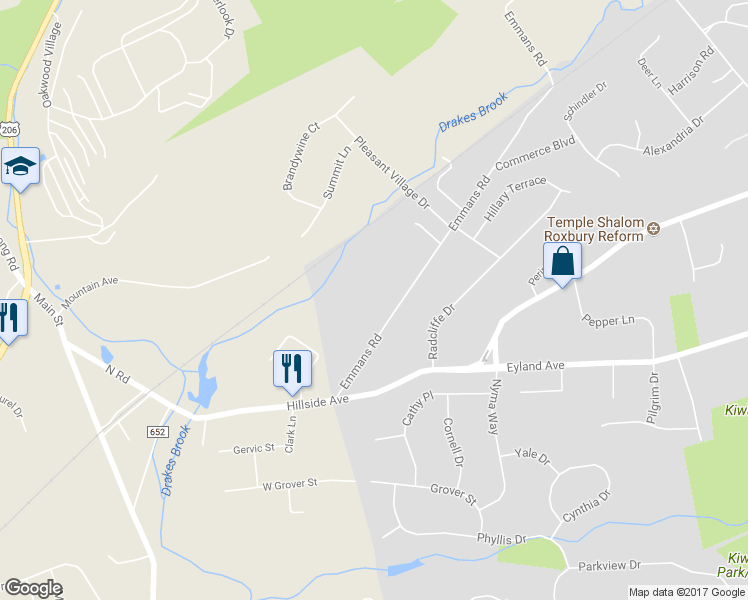map of restaurants, bars, coffee shops, grocery stores, and more near 306 A Emmans Road in Roxbury Township