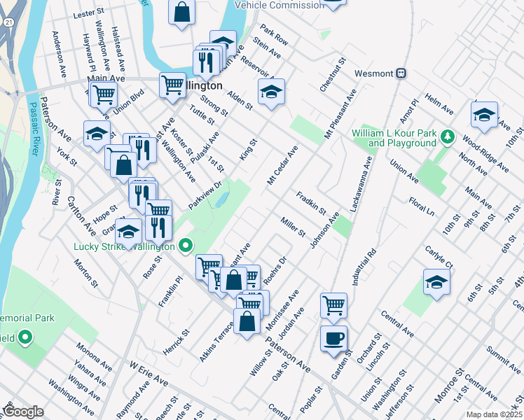 map of restaurants, bars, coffee shops, grocery stores, and more near 85 Mount Cedar Avenue in Wallington