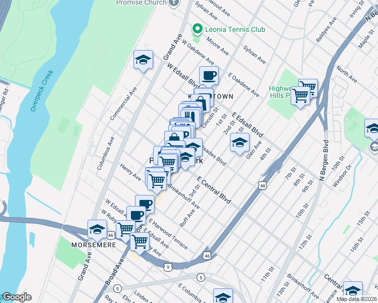 map of restaurants, bars, coffee shops, grocery stores, and more near 346 Broad Avenue in Palisades Park