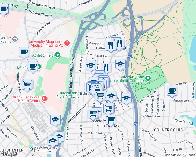 map of restaurants, bars, coffee shops, grocery stores, and more near 2917 Saint Theresa Avenue in Bronx