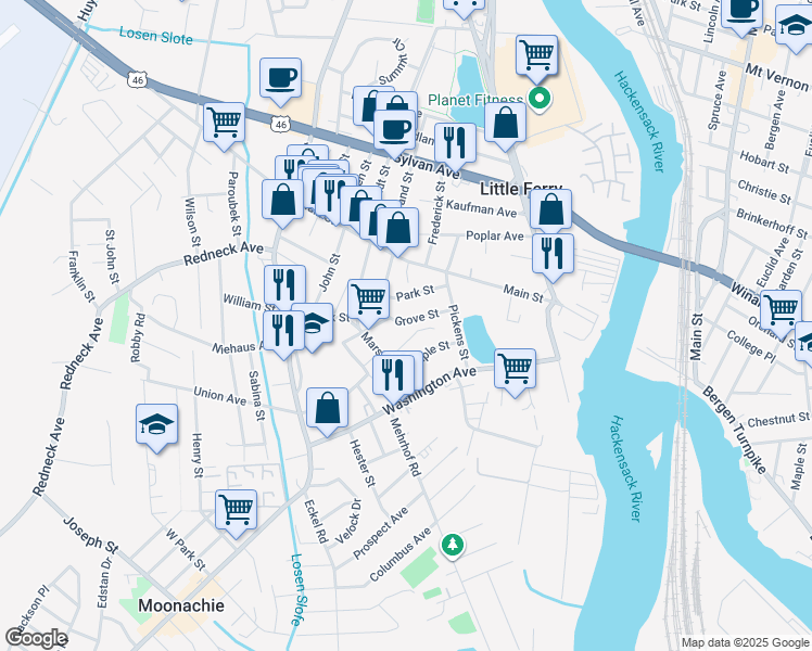 map of restaurants, bars, coffee shops, grocery stores, and more near 29 Park Street in Little Ferry