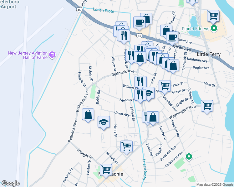 map of restaurants, bars, coffee shops, grocery stores, and more near 45 Jackson Street in Little Ferry