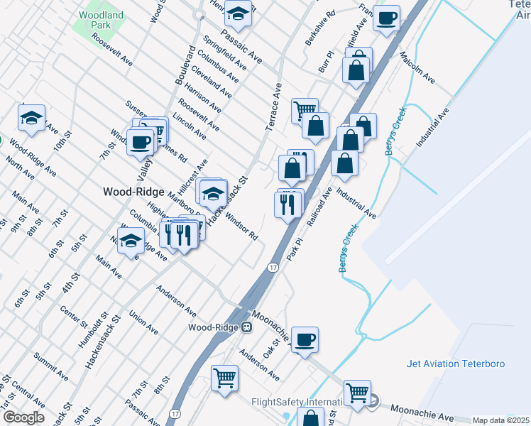 map of restaurants, bars, coffee shops, grocery stores, and more near 356 Hackensack Street in Wood-Ridge