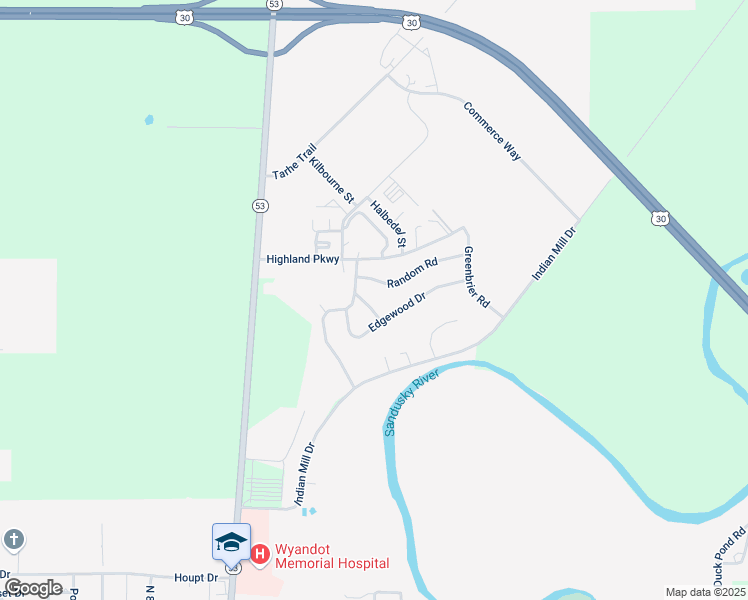 map of restaurants, bars, coffee shops, grocery stores, and more near 307 Random Road in Upper Sandusky