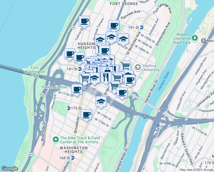 map of restaurants, bars, coffee shops, grocery stores, and more near in New York