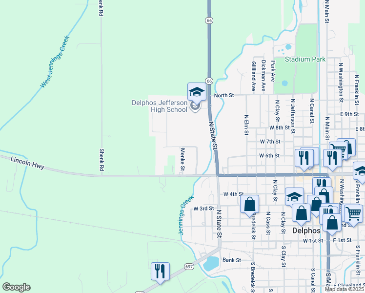 map of restaurants, bars, coffee shops, grocery stores, and more near 1101 William Avenue in Delphos