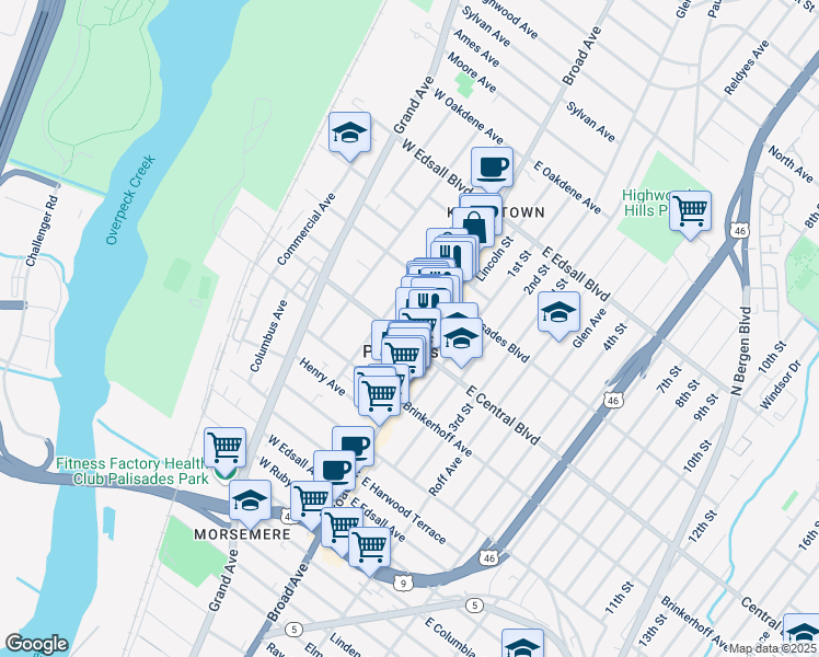 map of restaurants, bars, coffee shops, grocery stores, and more near in Palisades Park