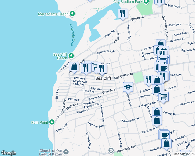 map of restaurants, bars, coffee shops, grocery stores, and more near in Sea Cliff