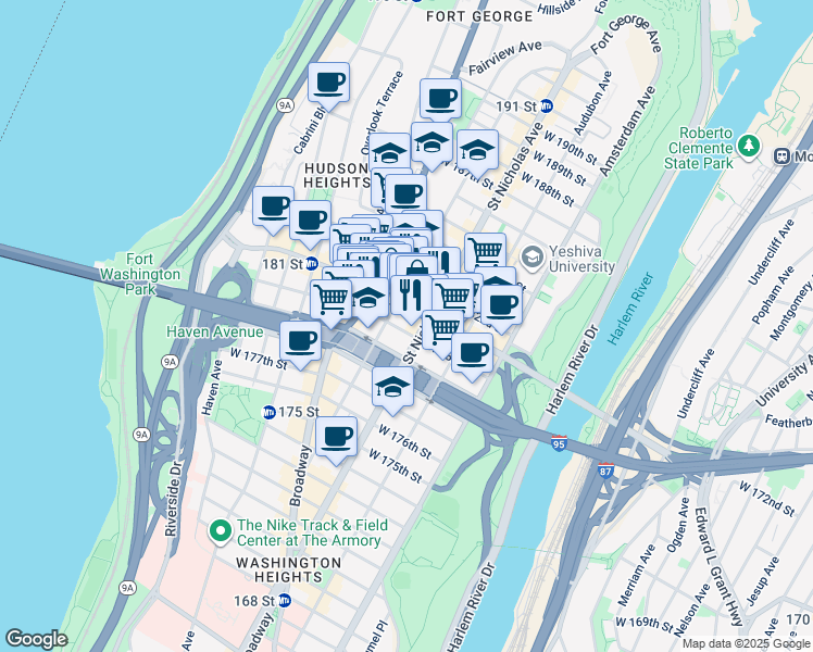 map of restaurants, bars, coffee shops, grocery stores, and more near in New York