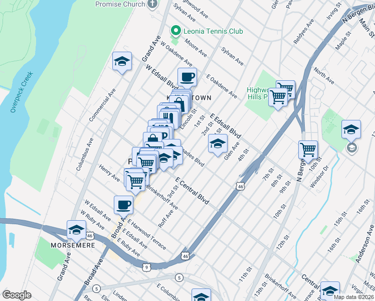 map of restaurants, bars, coffee shops, grocery stores, and more near 408 1st Street in Palisades Park