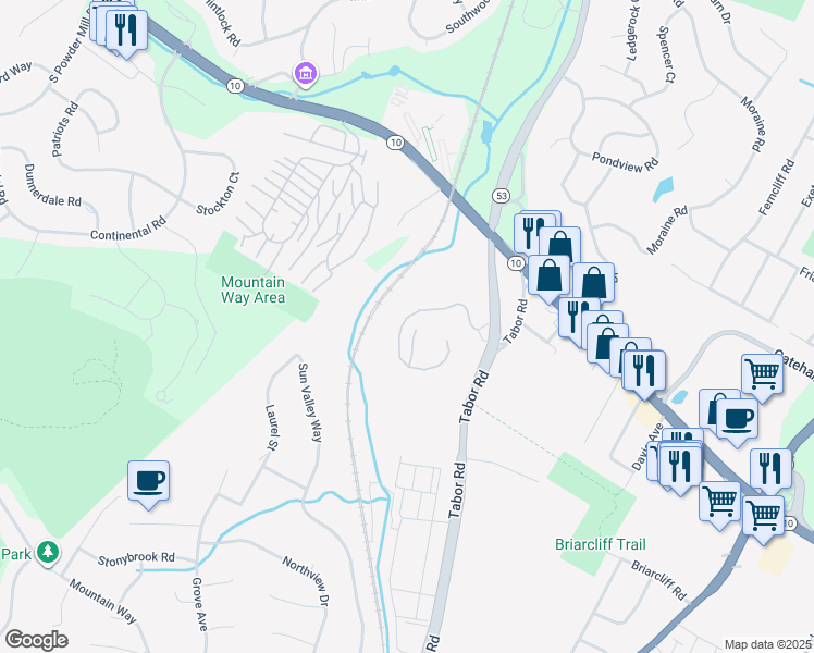 map of restaurants, bars, coffee shops, grocery stores, and more near 11 G Foxwood Drive in Morris Plains