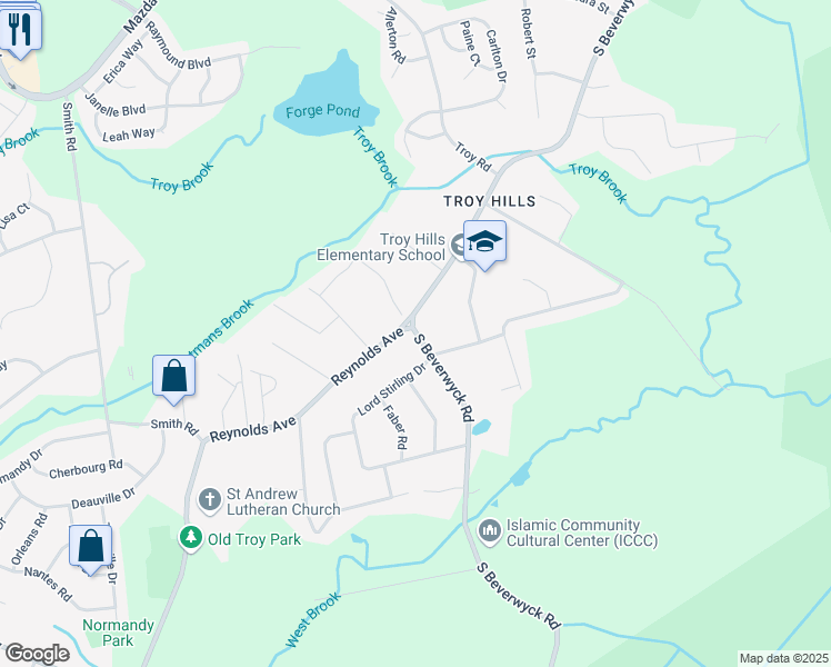 map of restaurants, bars, coffee shops, grocery stores, and more near 601 South Beverwyck Road in Parsippany-Troy Hills