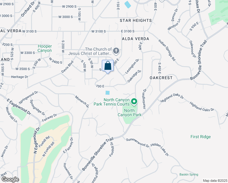 map of restaurants, bars, coffee shops, grocery stores, and more near 3716 South Oakridge Circle in Bountiful