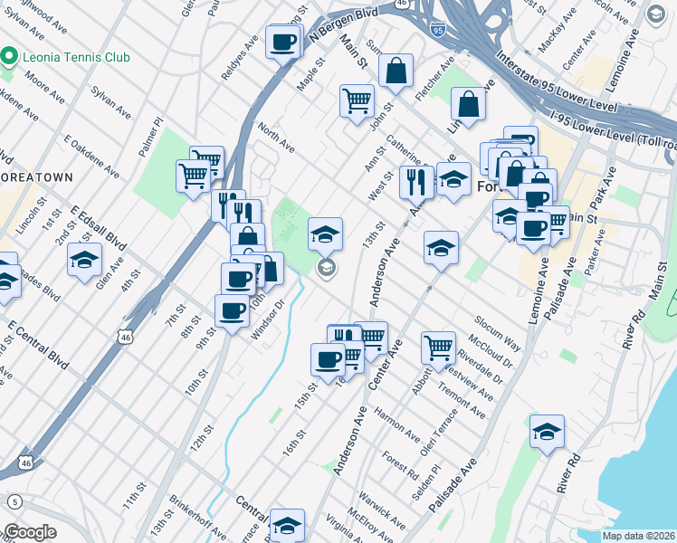 map of restaurants, bars, coffee shops, grocery stores, and more near 467 Stillwell Avenue in Fort Lee