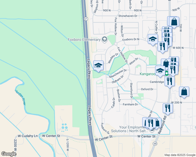 map of restaurants, bars, coffee shops, grocery stores, and more near 634 Canterbury Lane in North Salt Lake
