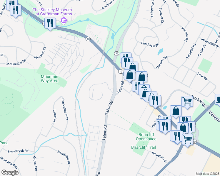 map of restaurants, bars, coffee shops, grocery stores, and more near 3G Foxwood Drive in Morris Plains