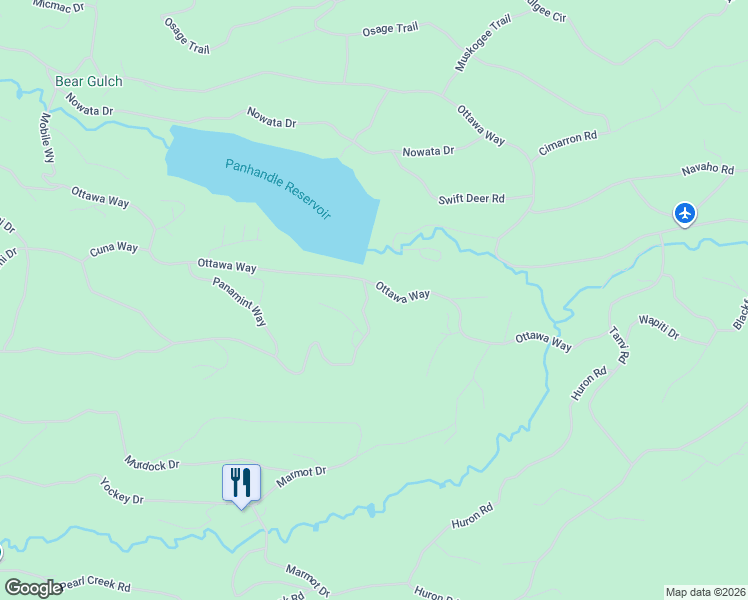 map of restaurants, bars, coffee shops, grocery stores, and more near 2581 Shoshoni Drive in Red Feather Lakes
