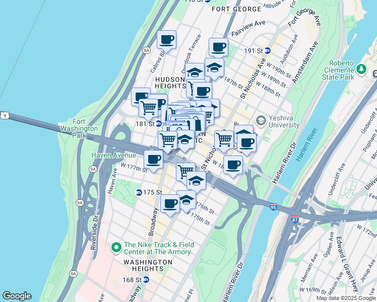 map of restaurants, bars, coffee shops, grocery stores, and more near in New York