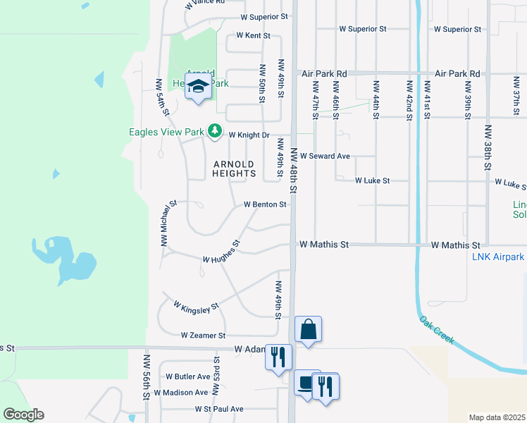 map of restaurants, bars, coffee shops, grocery stores, and more near 4915 West Benton Street in Lincoln