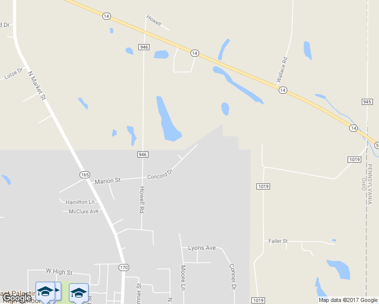 map of restaurants, bars, coffee shops, grocery stores, and more near 115 Concord Drive in East Palestine