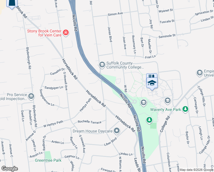 map of restaurants, bars, coffee shops, grocery stores, and more near 109 South Coleman Road in Centereach